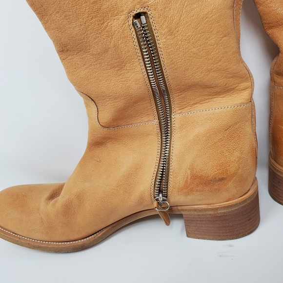 Prada camel tan tall leather half zip boots - Picture 5 of 11